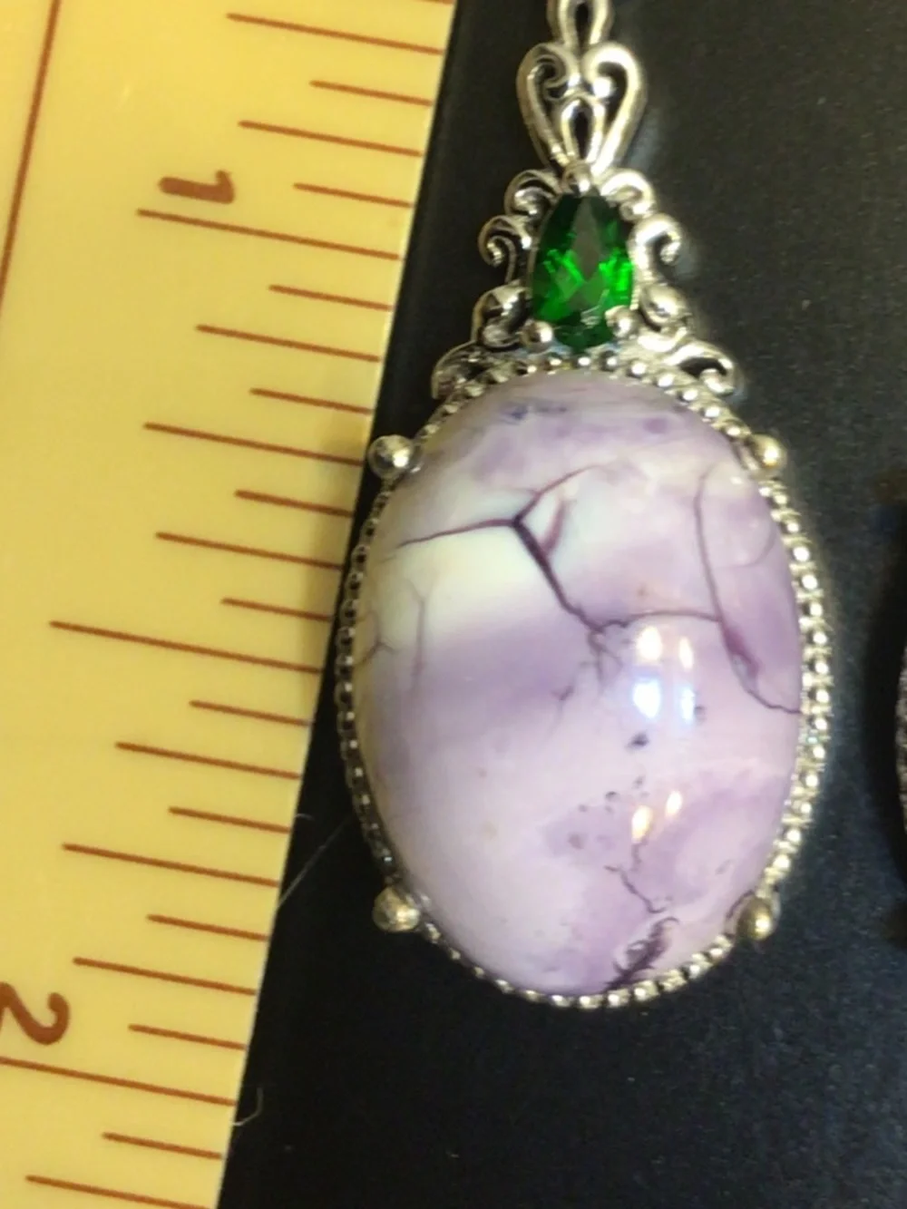 Sterling Silver 925 Ornate Dangle Earrings Oval Pink/Lavender Dendritic Opal?